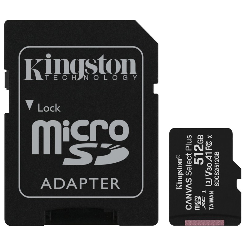 Карта памяти Kingston Canvas Select Plus 512 Гб microSDXC 100 МБ/с Class 10 UHS-I A1 SDCS2/512 Гб