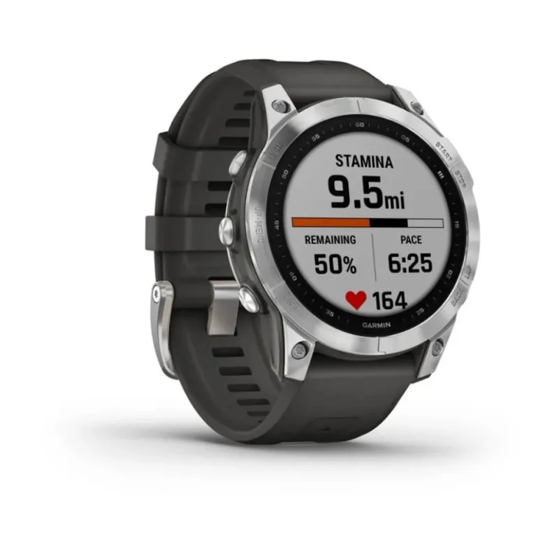 Смарт-часы Garmin Fenix 7, 47 мм, Bluetooth, Silver With Graphite Band, Серебристый с графитовым браслетом