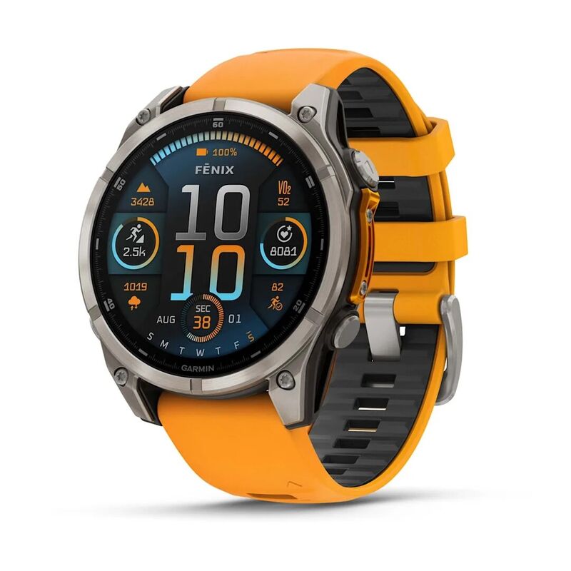 Смарт-часы Garmin Fenix 8, 47 мм, Bluetooth, Amoled Sapphire Titanium Orange, титановый серый с оранжевым