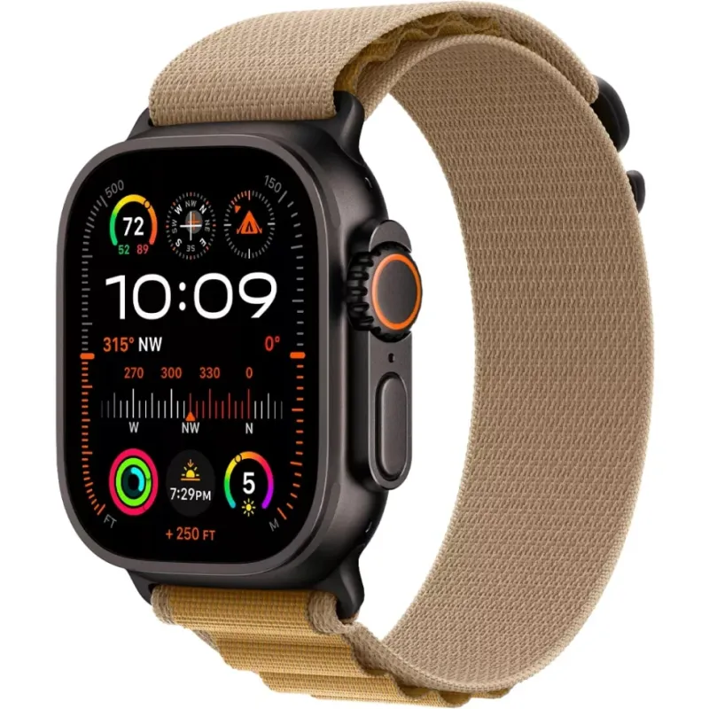 Смарт-часы Apple Watch Ultra 2 2024, 49 мм, LTE, Black Titanium Case with Tan Alpine Loop (L), черный титан с бежевым ремешком