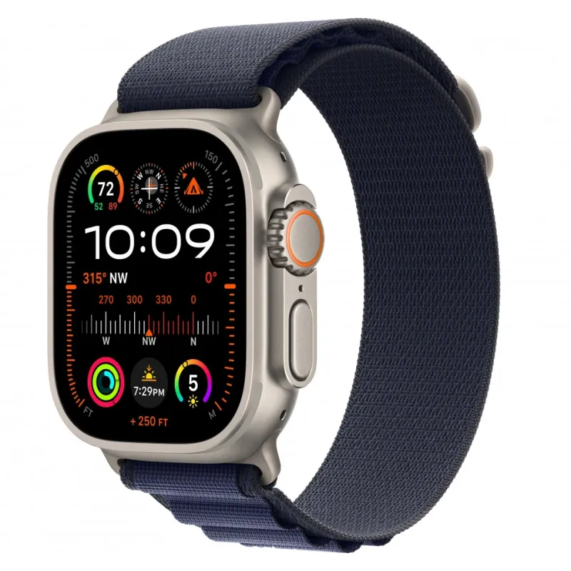 Смарт-часы Apple Watch Ultra 2, 49 мм, LTE, Natural Titanium, титановый корпус натурального цвета с ремешком Navy Alpine Loop (S)