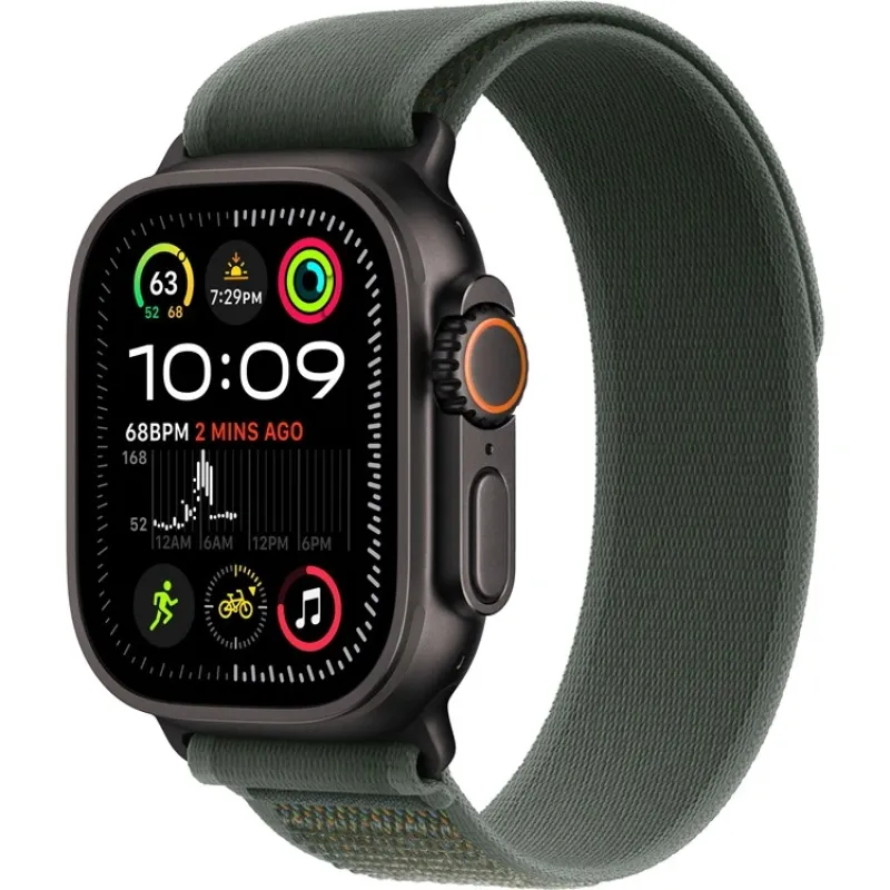 Смарт-часы Apple Watch Ultra 2 2024, 49 мм, LTE, Black Titanium Case with Green Trail Loop (M/L), черный титан с зеленым ремешком